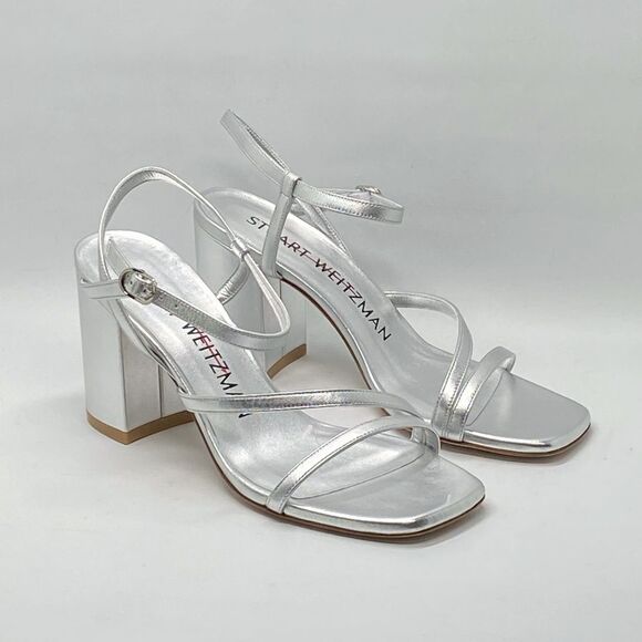 Stuart Weitzman Oasis 85MM Metallic Leather Block-Heel Sandals size 6.5 - Picture 2 of 12